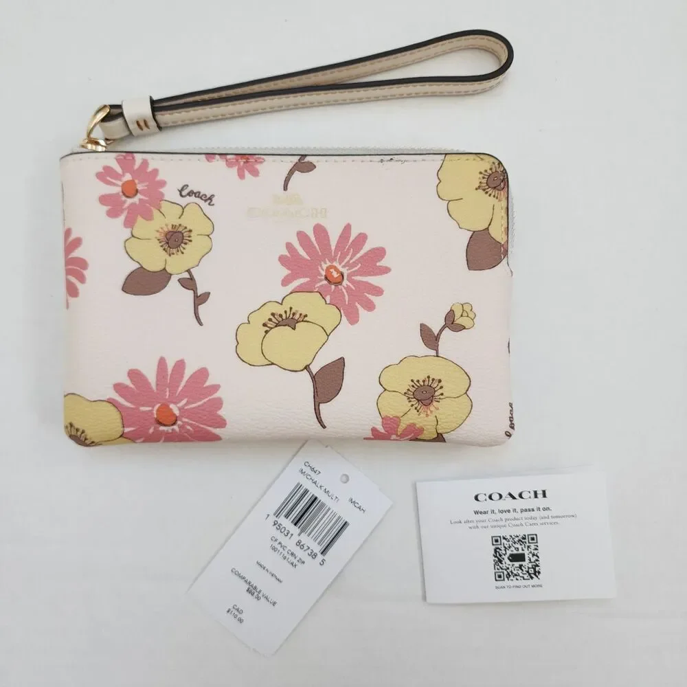 Coach Floral Cluster Corner Zip Wristlet Wallet Clutch NWT